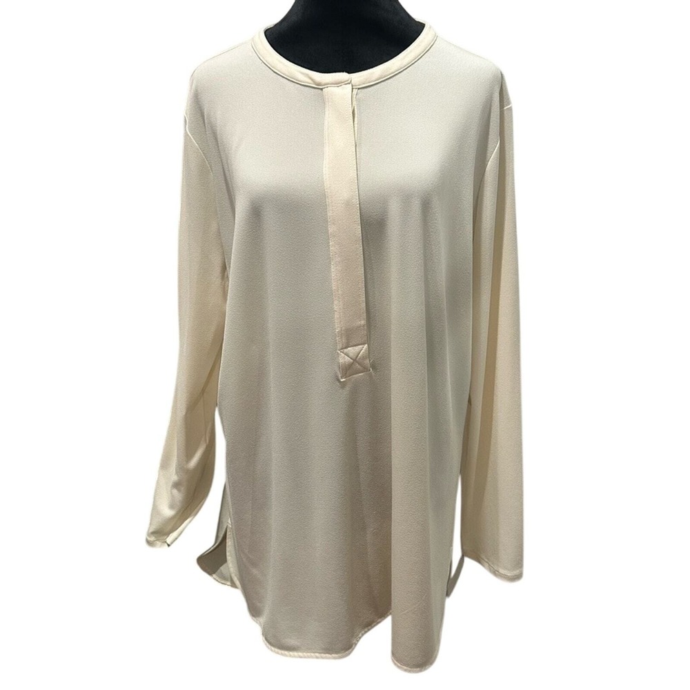 Lauren Ralph Lauren Tunic 2X Cream Semi Sheer Long Sleeve‎ Minimalist